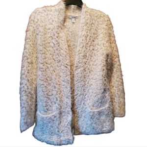 Nine West Fuzzy Cheetah Leopard Print Cardigan - White and Gold